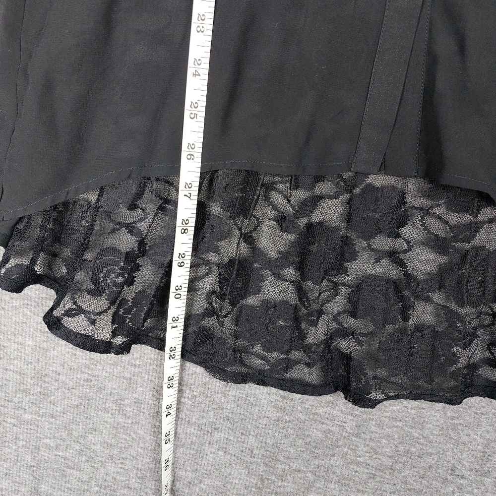 FOCUS 2000 WOMENS BLACK SHEER LACE PANEL BUTTON FRONT WHIMSYGOTH SHIRT SZ SMALL - Picture 5 of 9